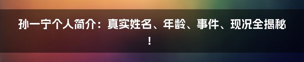 孙一宁个人简介：真实姓名、年龄、事件、现况全揭秘！