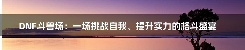 DNF斗兽场：一场挑战自我、提升实力的格斗盛宴