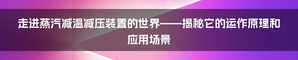 走进蒸汽减温减压装置的世界——揭秘它的运作原理和应用场景