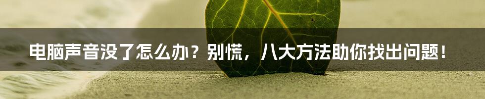 电脑声音没了怎么办？别慌，八大方法助你找出问题！