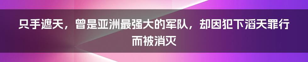 只手遮天，曾是亚洲最强大的军队，却因犯下滔天罪行而被消灭