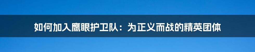 如何加入鹰眼护卫队：为正义而战的精英团体