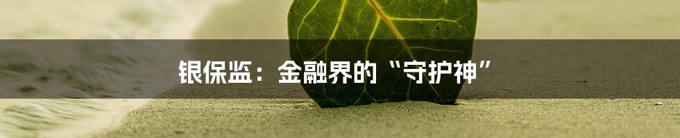 银保监：金融界的“守护神”