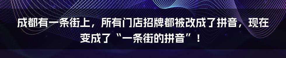 成都有一条街上，所有门店招牌都被改成了拼音，现在变成了“一条街的拼音”！