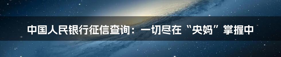 中国人民银行征信查询：一切尽在“央妈”掌握中