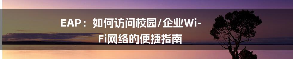 EAP：如何访问校园/企业Wi-Fi网络的便捷指南