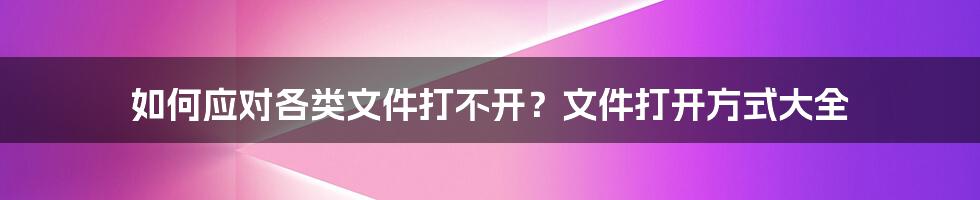 如何应对各类文件打不开？文件打开方式大全