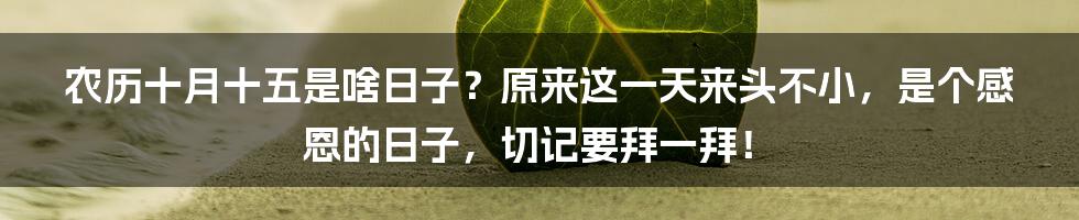 农历十月十五是啥日子？原来这一天来头不小，是个感恩的日子，切记要拜一拜！