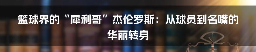 篮球界的“犀利哥”杰伦罗斯：从球员到名嘴的华丽转身