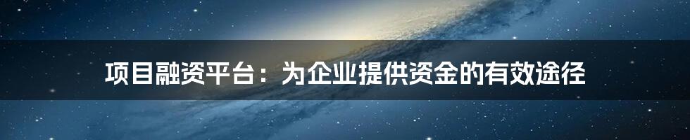 项目融资平台：为企业提供资金的有效途径