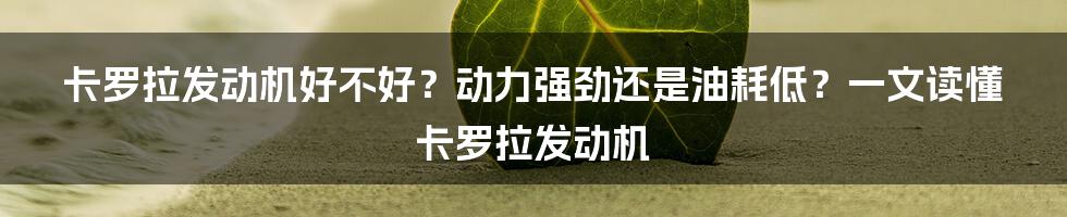 卡罗拉发动机好不好？动力强劲还是油耗低？一文读懂卡罗拉发动机