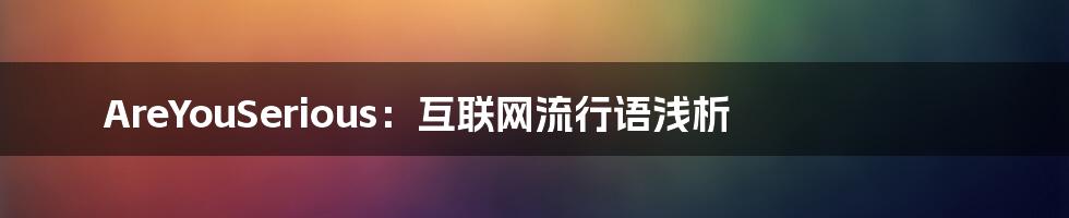 AreYouSerious：互联网流行语浅析