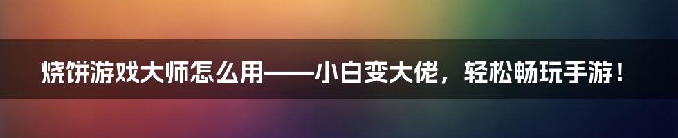 烧饼游戏大师怎么用——小白变大佬，轻松畅玩手游！