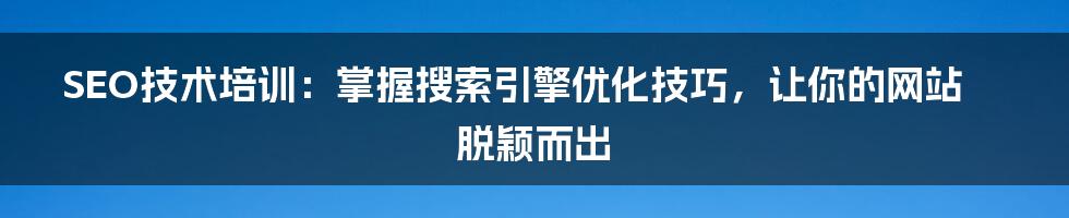 SEO技术培训：掌握搜索引擎优化技巧，让你的网站脱颖而出