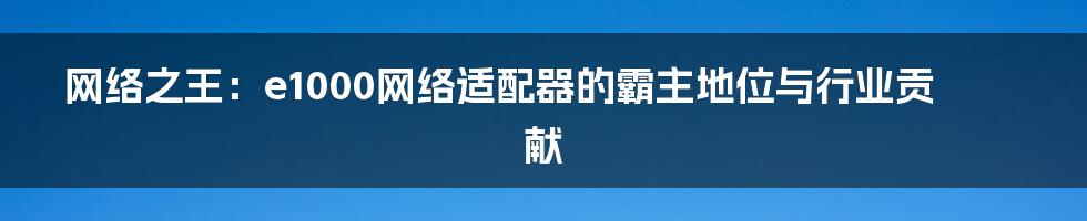 网络之王：e1000网络适配器的霸主地位与行业贡献