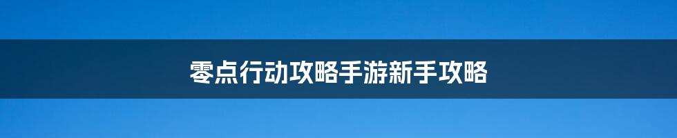 零点行动攻略手游新手攻略