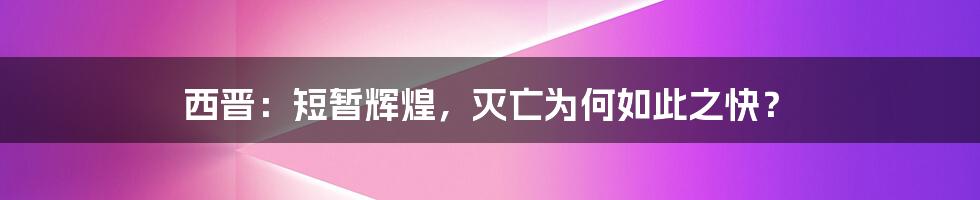 西晋：短暂辉煌，灭亡为何如此之快？