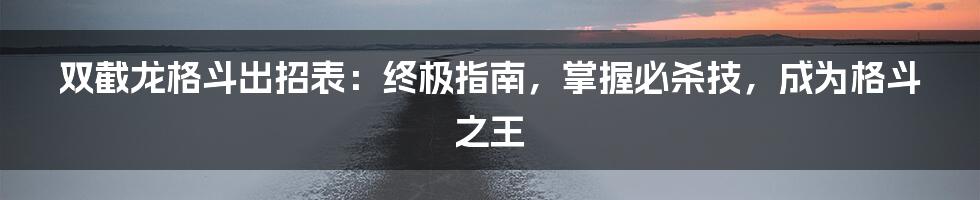 双截龙格斗出招表：终极指南，掌握必杀技，成为格斗之王