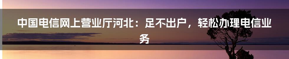 中国电信网上营业厅河北：足不出户，轻松办理电信业务