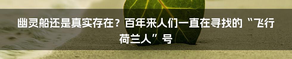 幽灵船还是真实存在？百年来人们一直在寻找的“飞行荷兰人”号