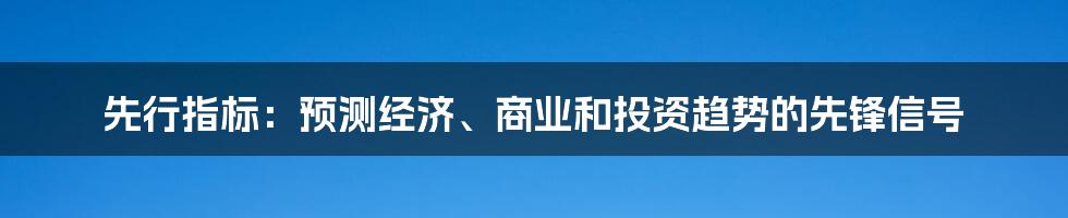 先行指标：预测经济、商业和投资趋势的先锋信号