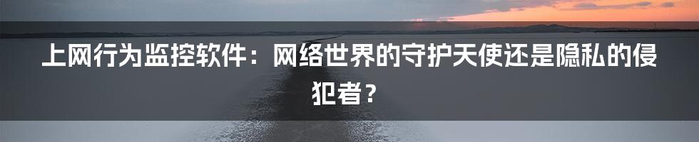 上网行为监控软件：网络世界的守护天使还是隐私的侵犯者？