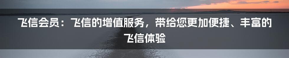 飞信会员：飞信的增值服务，带给您更加便捷、丰富的飞信体验