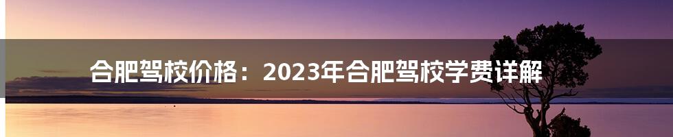 合肥驾校价格：2023年合肥驾校学费详解