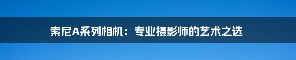 索尼A系列相机：专业摄影师的艺术之选