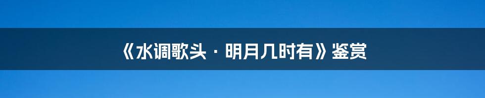 《水调歌头·明月几时有》鉴赏