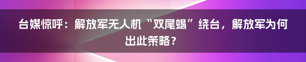 台媒惊呼：解放军无人机“双尾蝎”绕台，解放军为何出此策略？