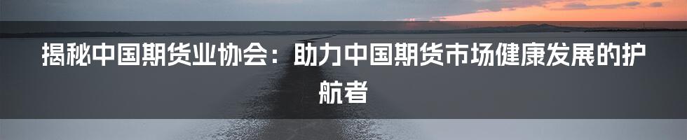 揭秘中国期货业协会：助力中国期货市场健康发展的护航者