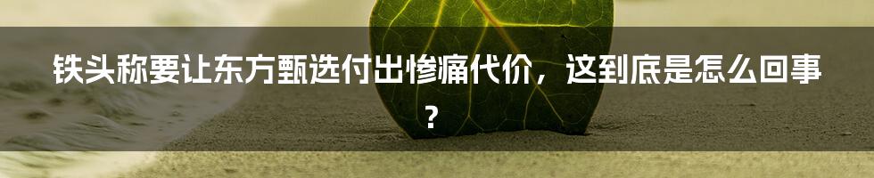 铁头称要让东方甄选付出惨痛代价，这到底是怎么回事？