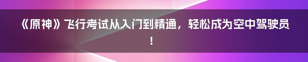 《原神》飞行考试从入门到精通，轻松成为空中驾驶员！