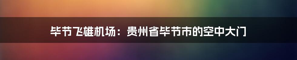 毕节飞雄机场：贵州省毕节市的空中大门