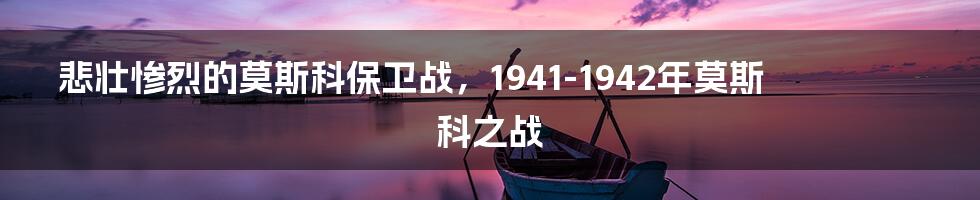 悲壮惨烈的莫斯科保卫战，1941-1942年莫斯科之战