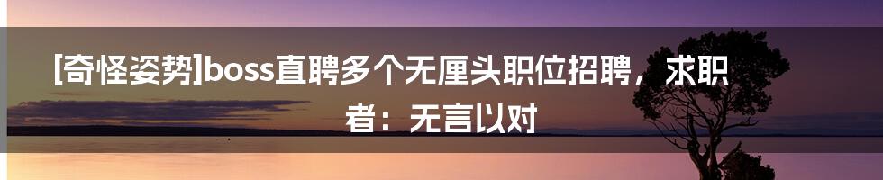 [奇怪姿势]boss直聘多个无厘头职位招聘，求职者：无言以对