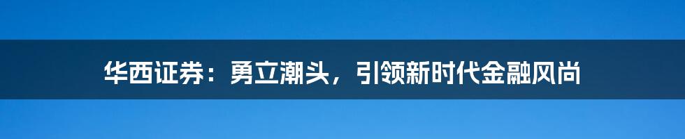 华西证券：勇立潮头，引领新时代金融风尚