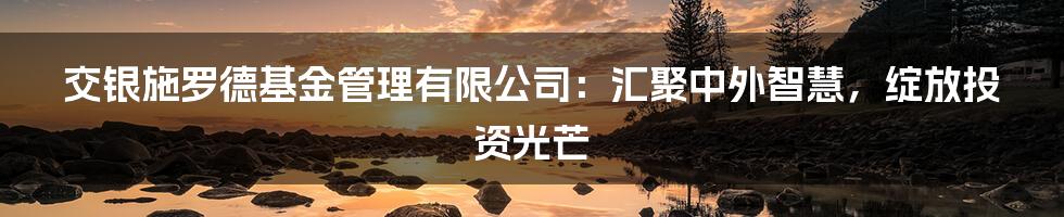 交银施罗德基金管理有限公司：汇聚中外智慧，绽放投资光芒