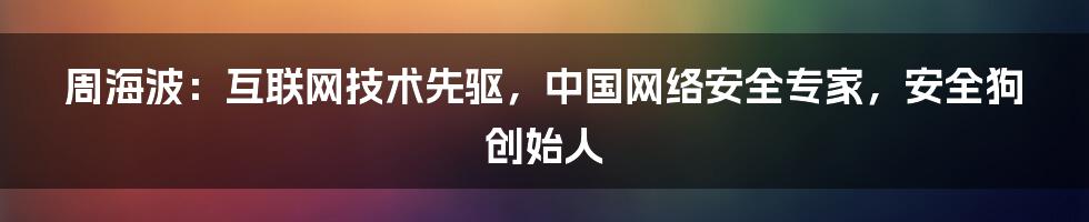 周海波：互联网技术先驱，中国网络安全专家，安全狗创始人