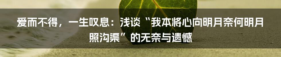 爱而不得，一生叹息：浅谈“我本将心向明月奈何明月照沟渠”的无奈与遗憾