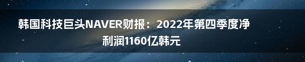 韩国科技巨头NAVER财报：2022年第四季度净利润1160亿韩元