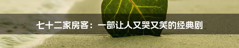 七十二家房客：一部让人又哭又笑的经典剧