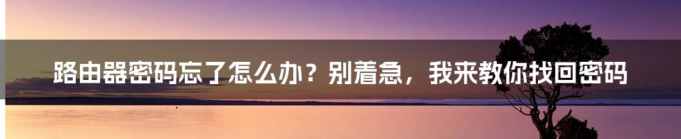 路由器密码忘了怎么办？别着急，我来教你找回密码