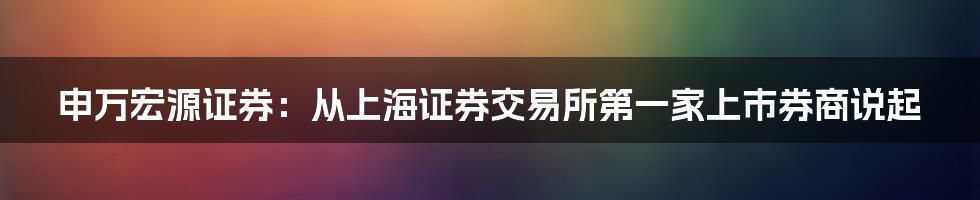 申万宏源证券：从上海证券交易所第一家上市券商说起