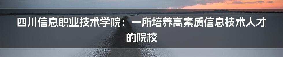 四川信息职业技术学院：一所培养高素质信息技术人才的院校