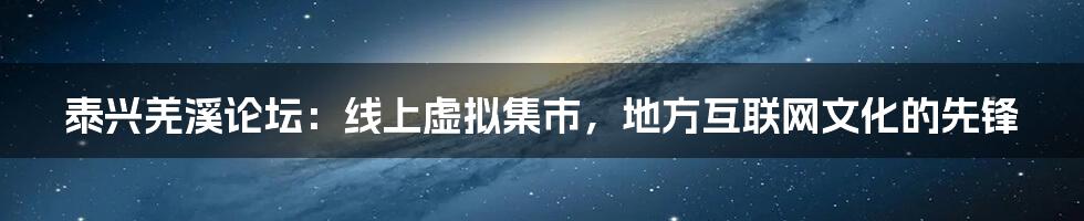 泰兴羌溪论坛：线上虚拟集市，地方互联网文化的先锋