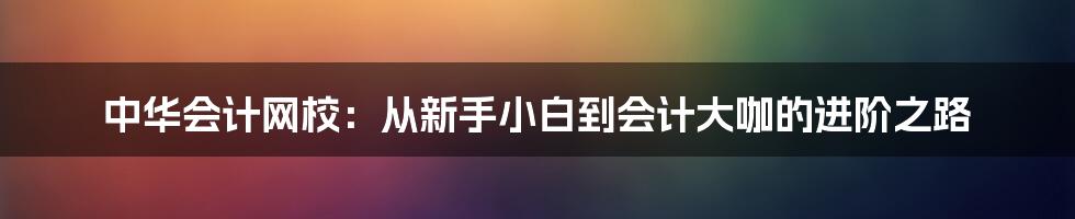 中华会计网校：从新手小白到会计大咖的进阶之路