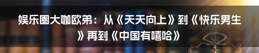 娱乐圈大咖欧弟：从《天天向上》到《快乐男生》再到《中国有嘻哈》