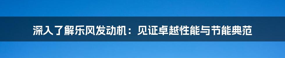 深入了解乐风发动机：见证卓越性能与节能典范